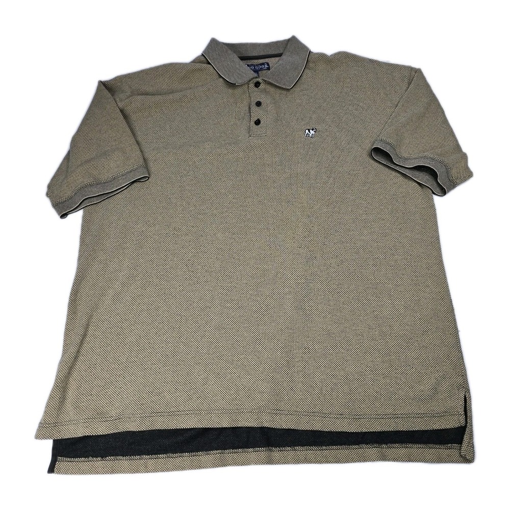 BIG DOGS‎ Mens 3X Tan Black Herringbone Dog Embroidered Polo Shirt Short Sleeve